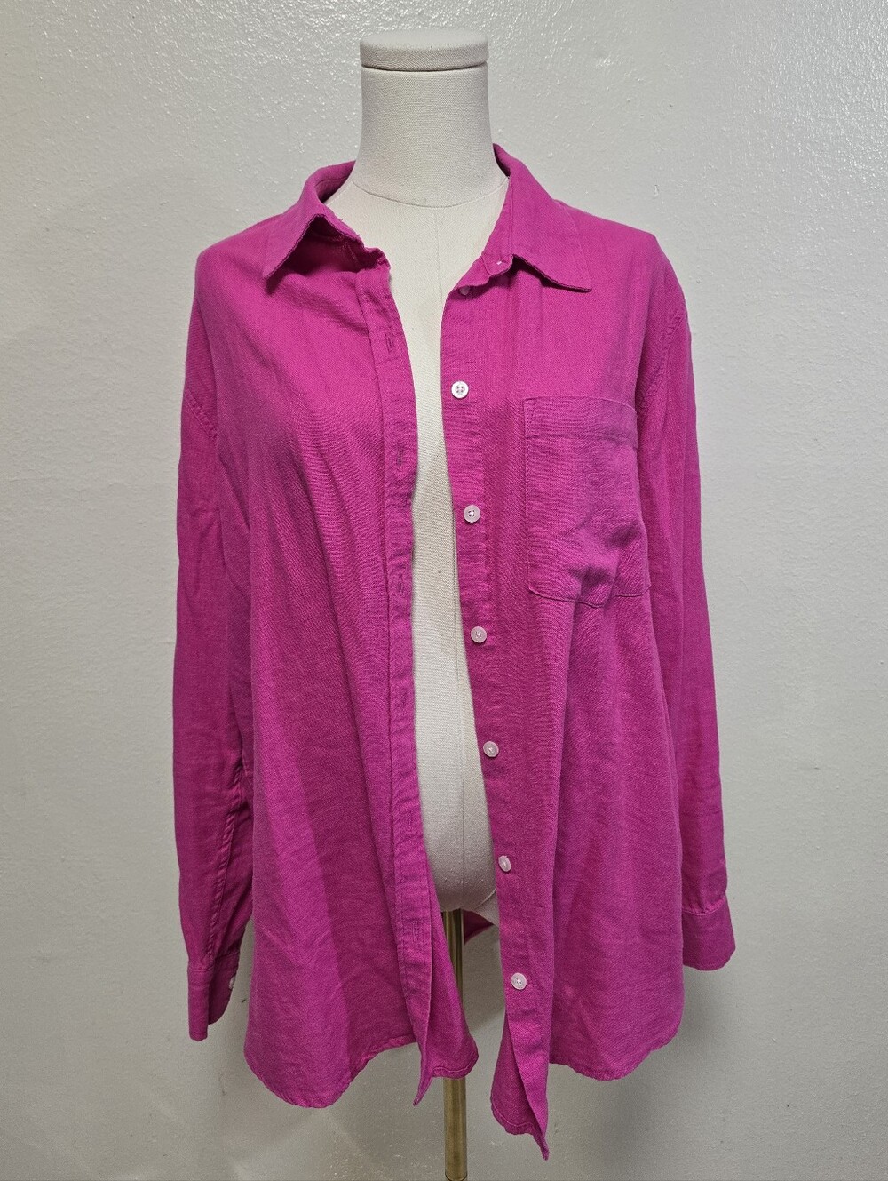 GAP Linen Blend Relaxed Button Down Shirt Fuschia Size XL
